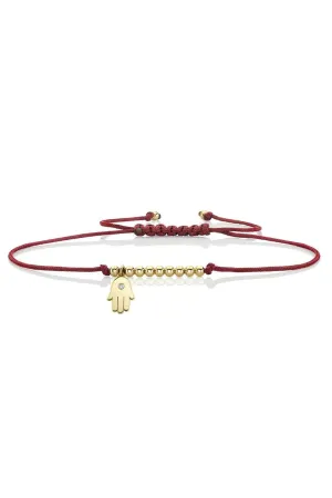 Gold & Diamond Tiny Hamsa Cord Bracelet