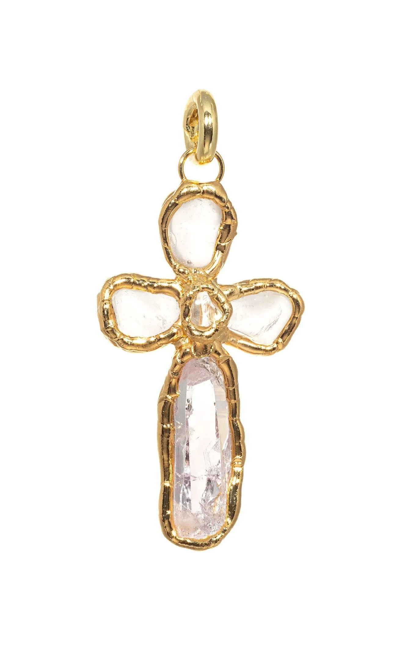 Grande Quartz Cross Charm in Gold