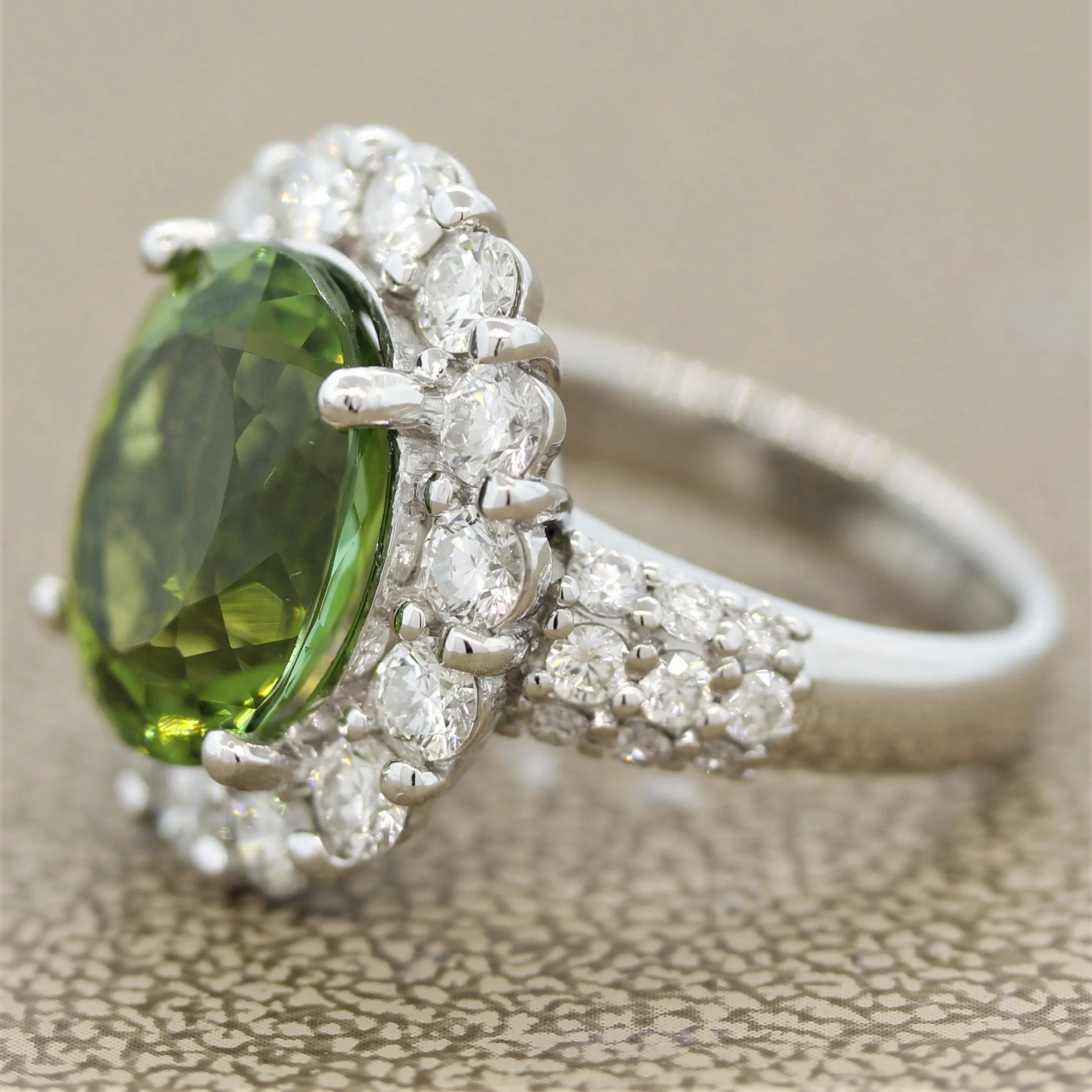 Green Tourmaline Diamond Platinum Cocktail Ring