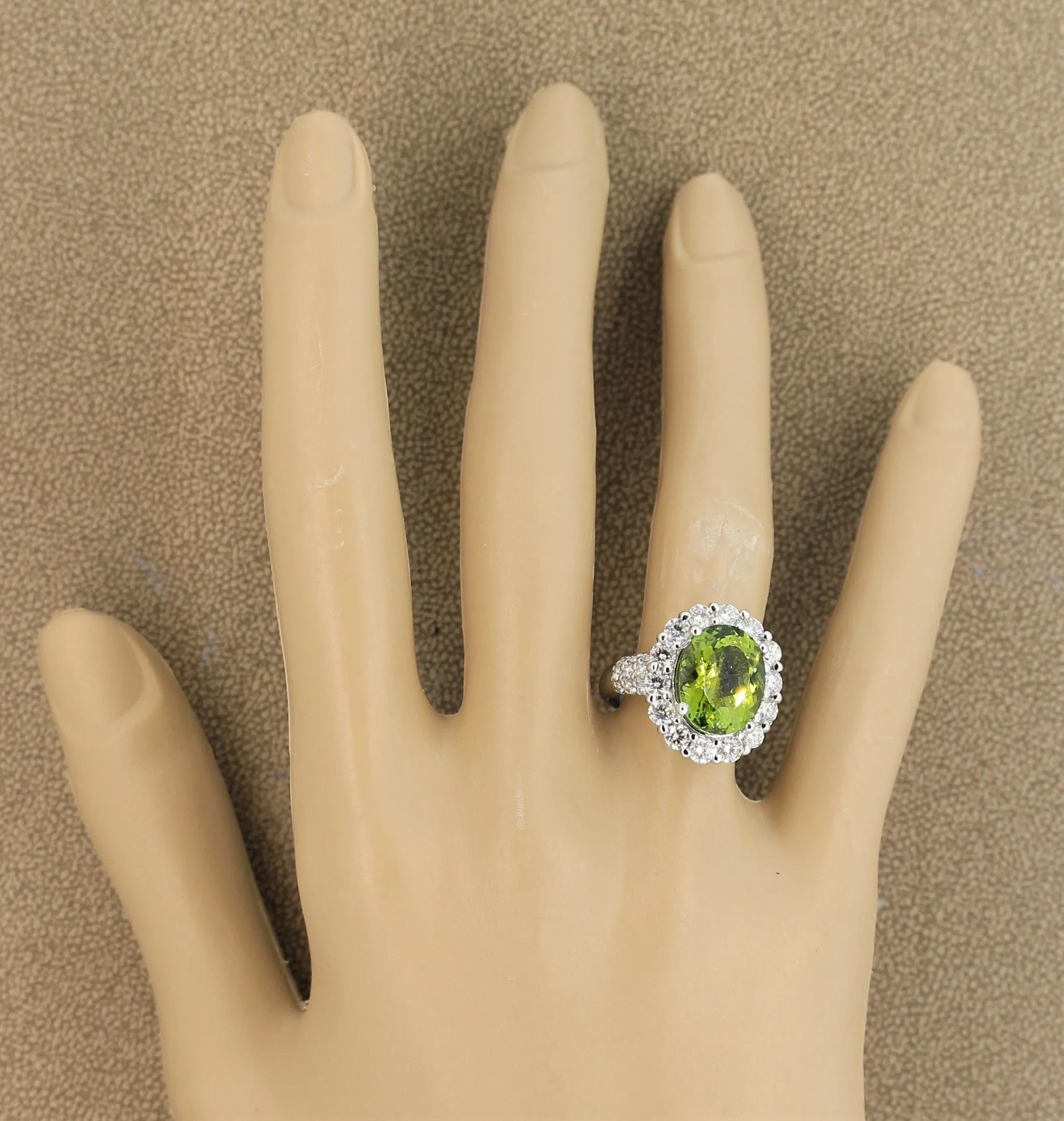 Green Tourmaline Diamond Platinum Cocktail Ring