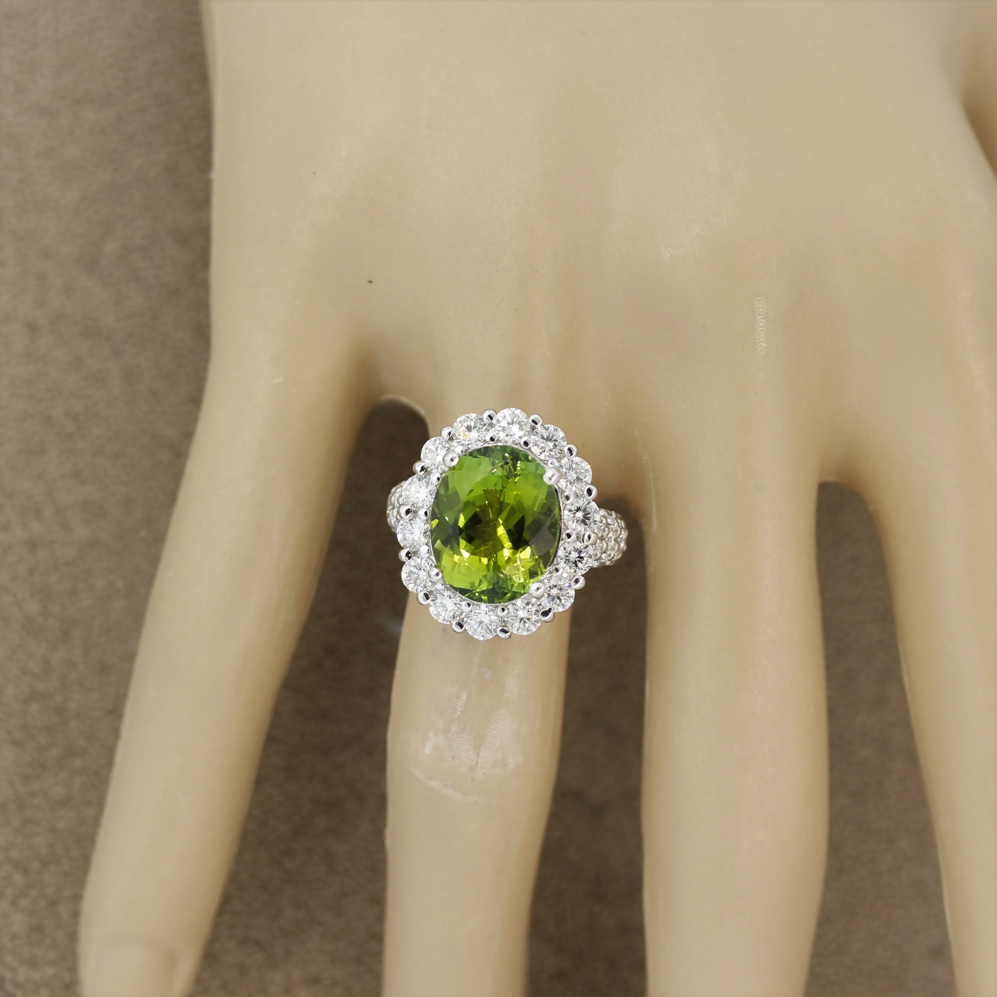 Green Tourmaline Diamond Platinum Cocktail Ring