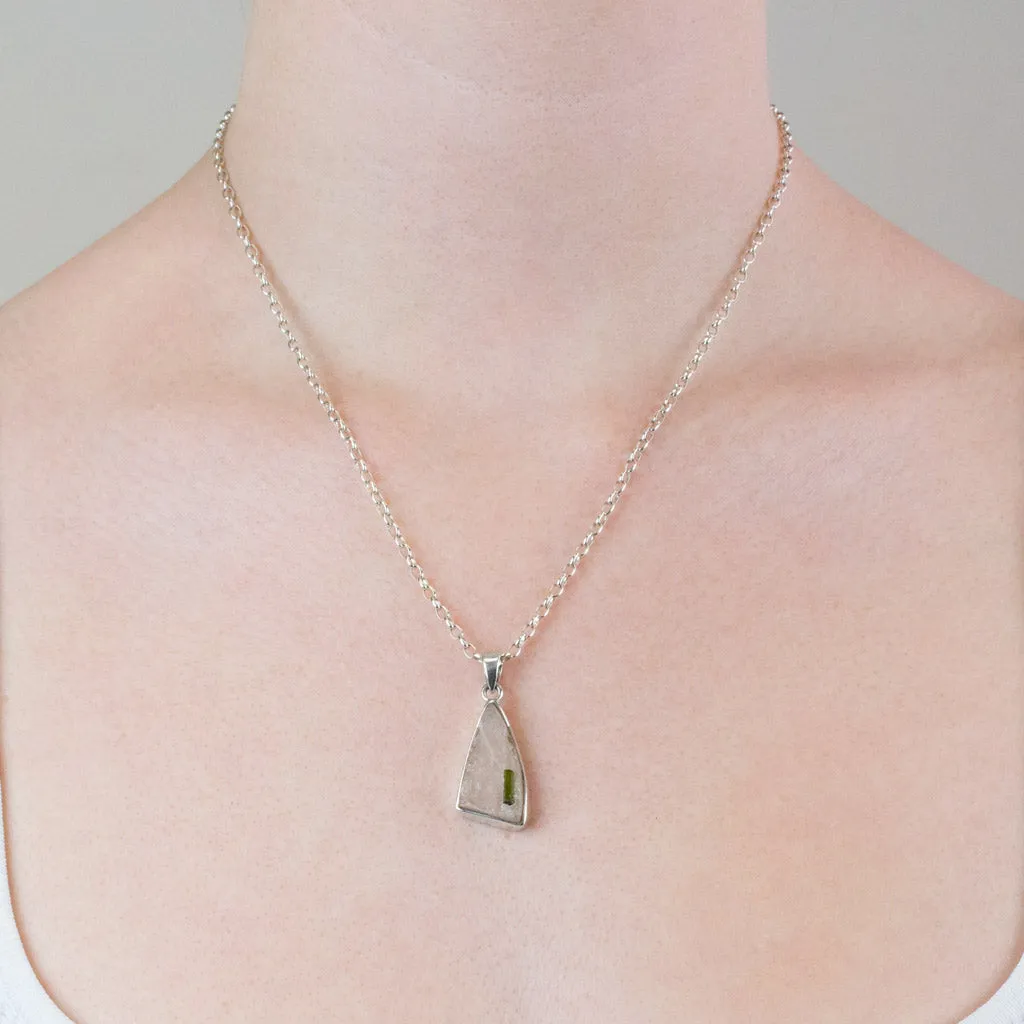 Green Tourmaline in Quartz Necklace