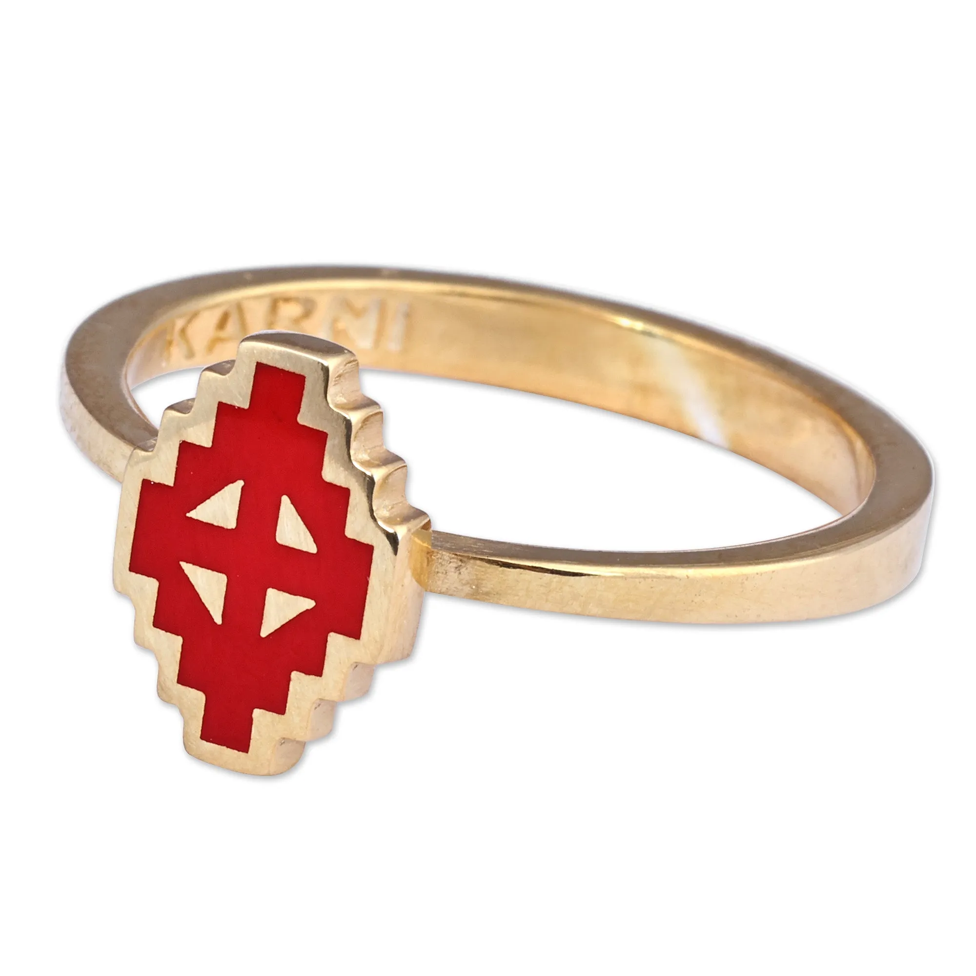 Hand-Painted Red 18k Gold-Plated Vishap Cocktail Ring - Vishap Passion | NOVICA