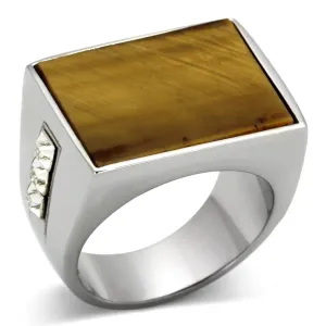 High polished (no plating) Stainless Steel Ring with Synthetic Tiger Eye in Topaz for Women Style TK925