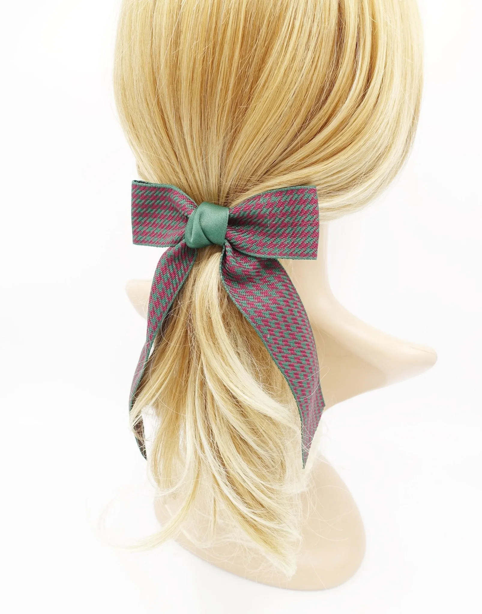 houndstooth longtail hair bow check basic hair barrette for women