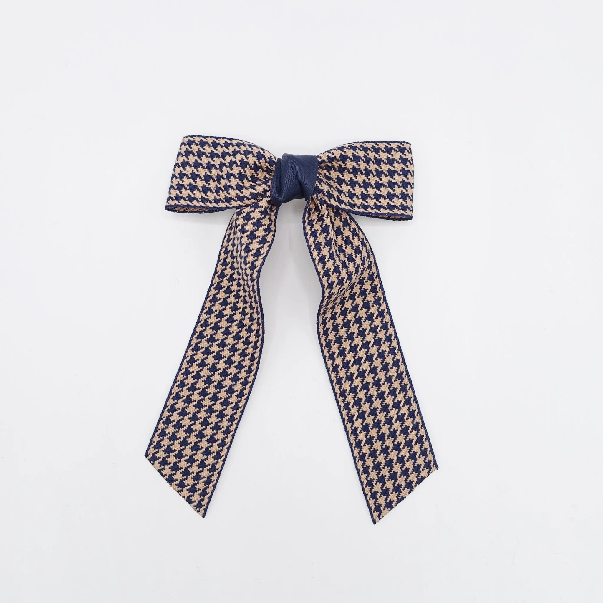 houndstooth longtail hair bow check basic hair barrette for women