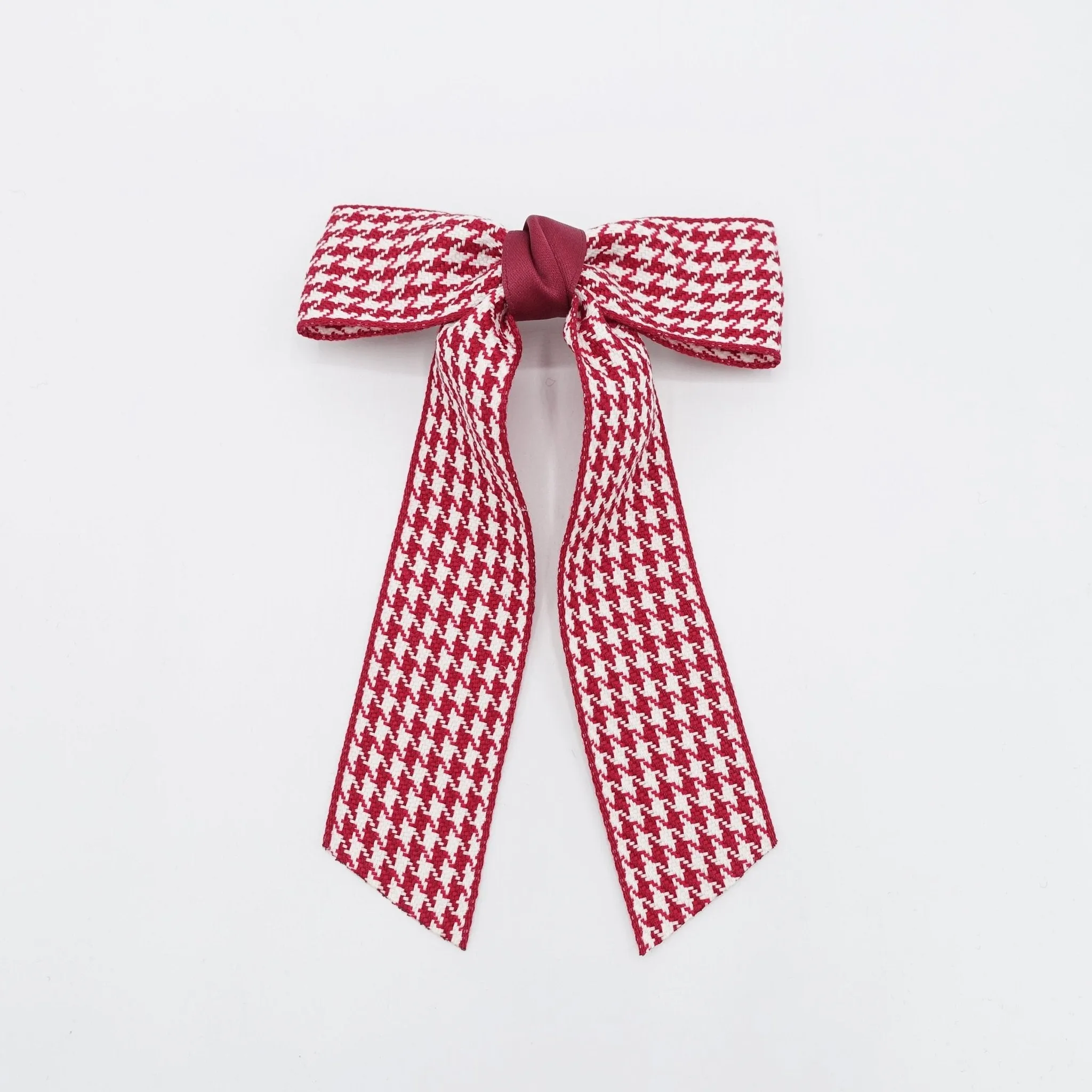 houndstooth longtail hair bow check basic hair barrette for women