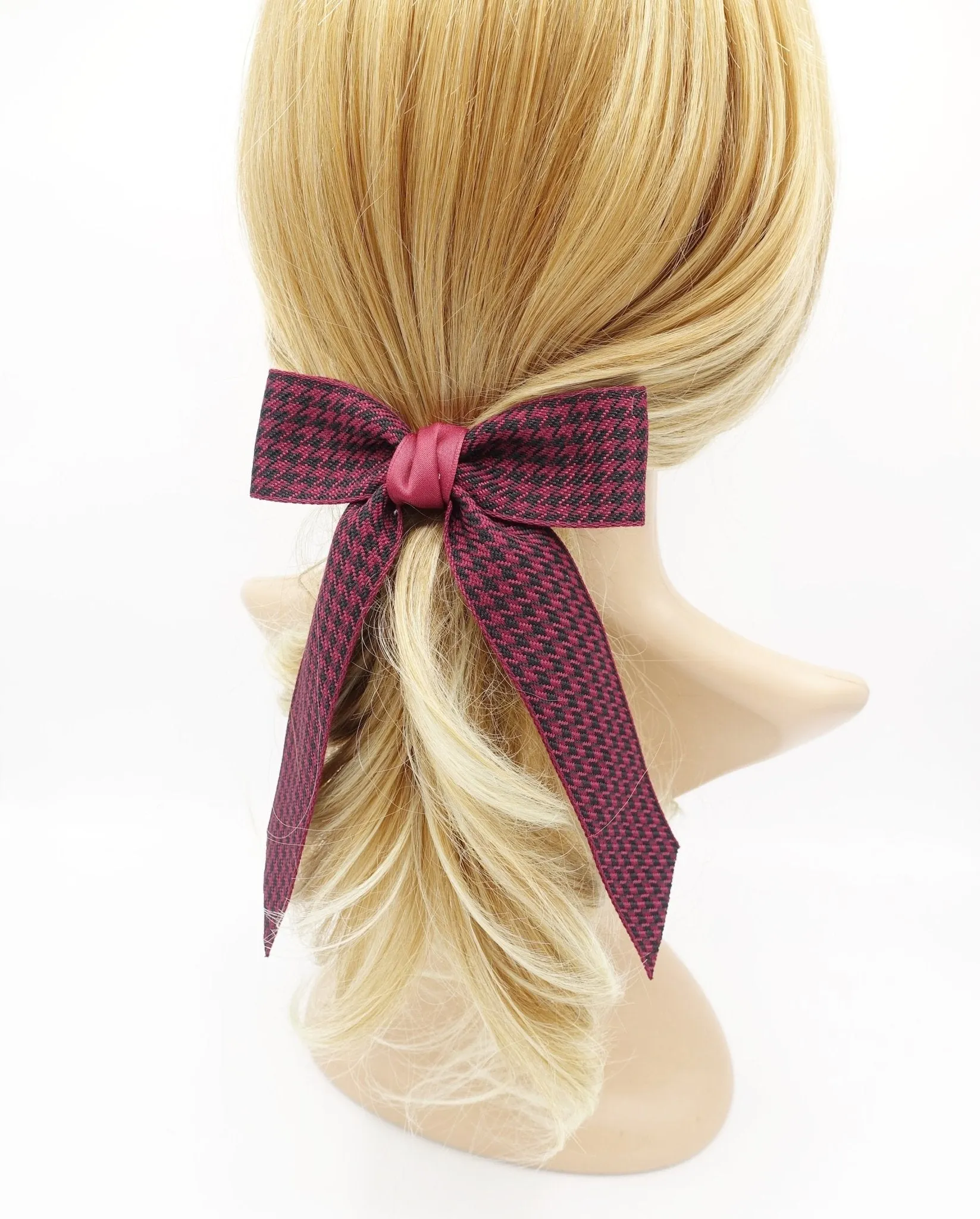 houndstooth longtail hair bow check basic hair barrette for women