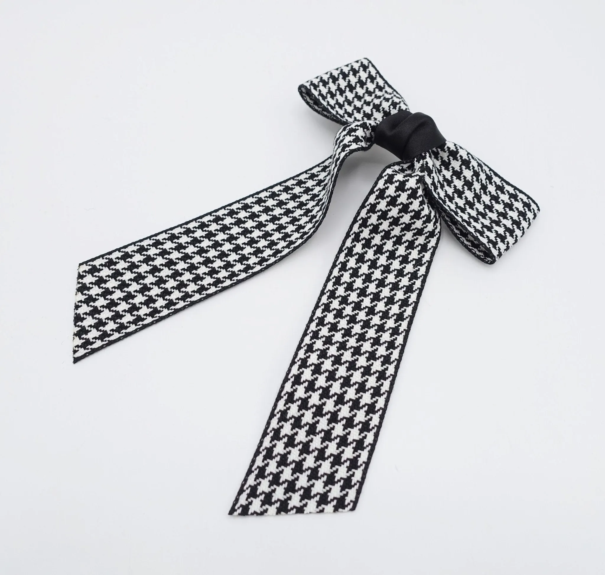 houndstooth longtail hair bow check basic hair barrette for women