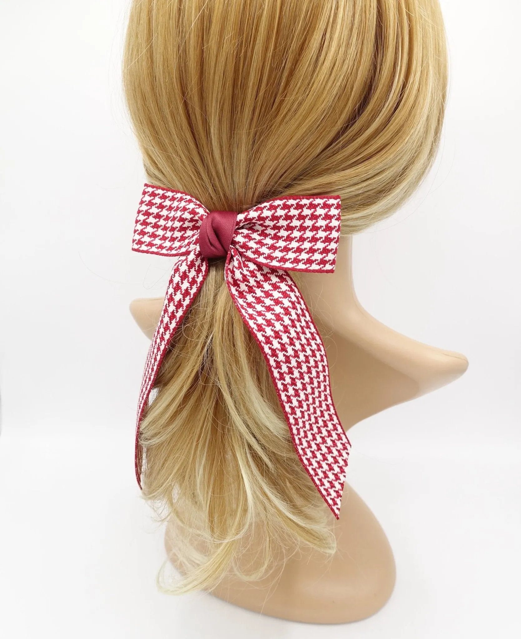 houndstooth longtail hair bow check basic hair barrette for women