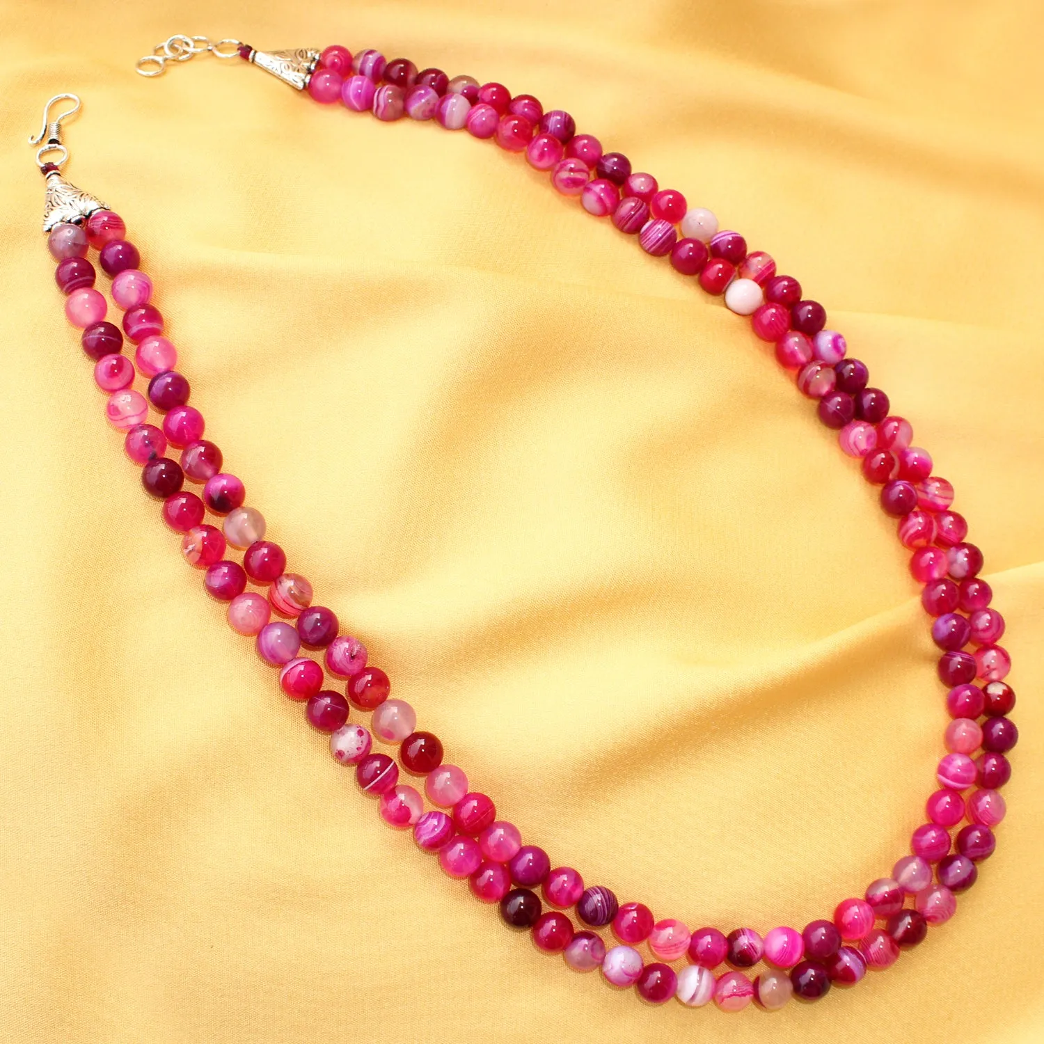 Imeora Multi Pink Agate 8mm Double Line Necklace With 8mm  Earrings