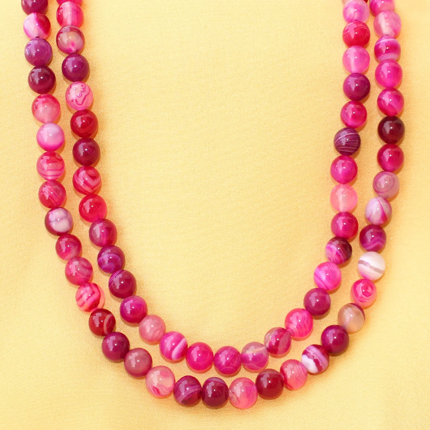 Imeora Multi Pink Agate 8mm Double Line Necklace With 8mm  Earrings