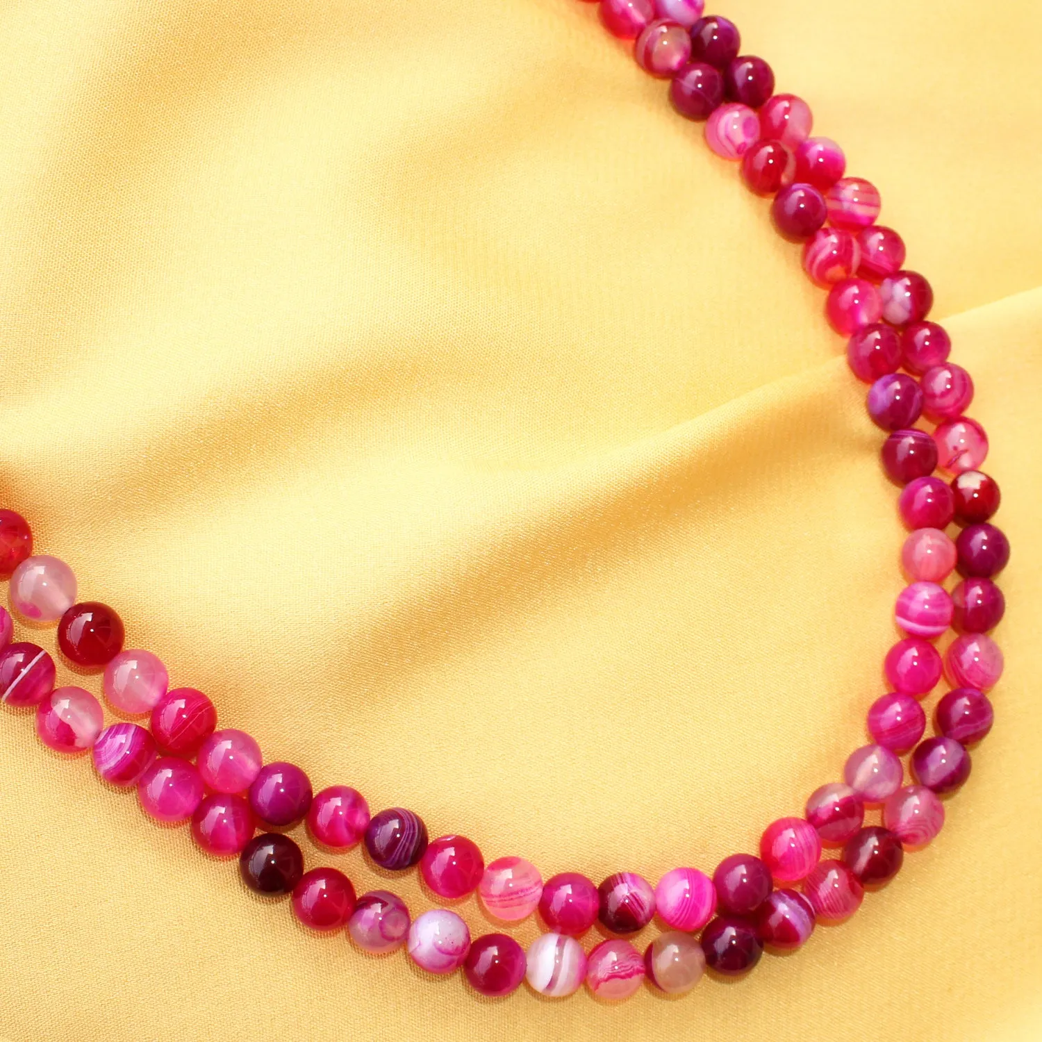 Imeora Multi Pink Agate 8mm Double Line Necklace With 8mm  Earrings