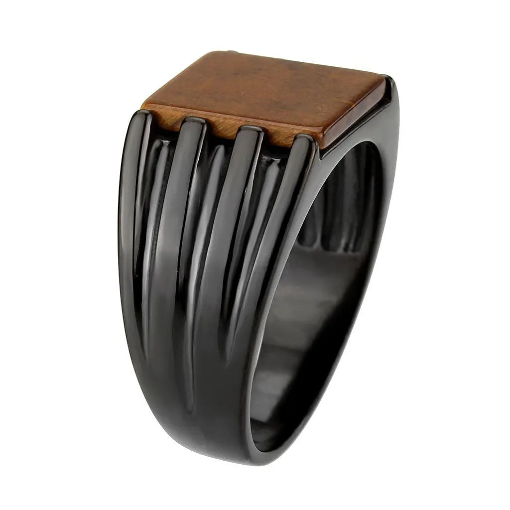 IP Black (Ion Plating) Stainless Steel Ring with Semi-Precious in Topaz for Women Style TK3766