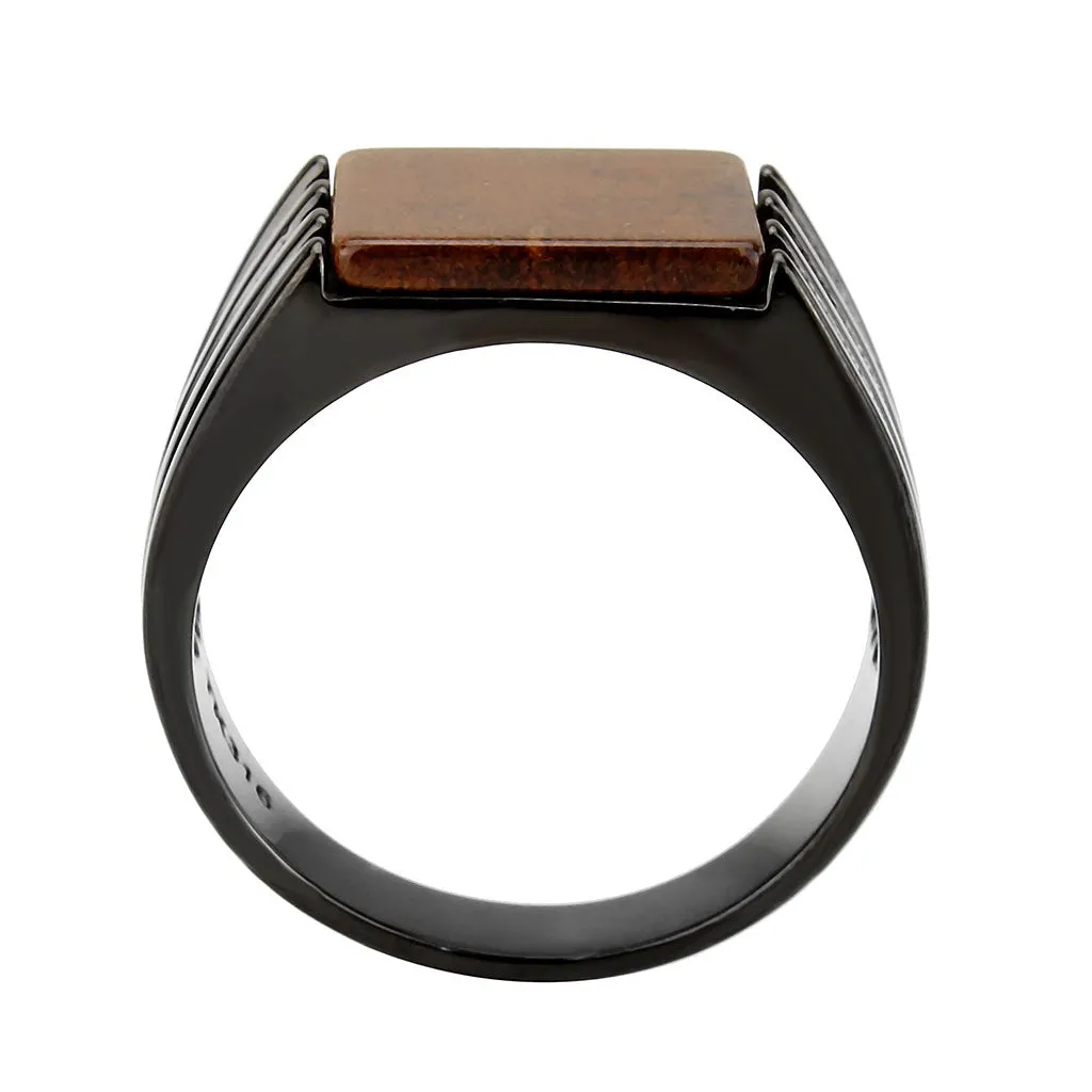 IP Black (Ion Plating) Stainless Steel Ring with Semi-Precious in Topaz for Women Style TK3766