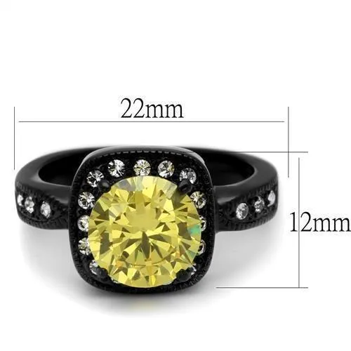 IP Black(Ion Plating) Stainless Steel Ring with AAA Grade CZ in Topaz for Women Style TK2208