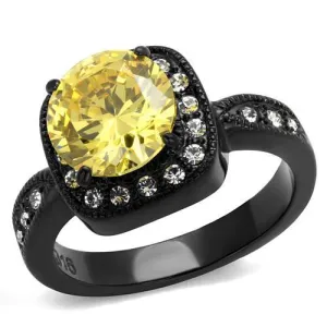 IP Black(Ion Plating) Stainless Steel Ring with AAA Grade CZ in Topaz for Women Style TK2208