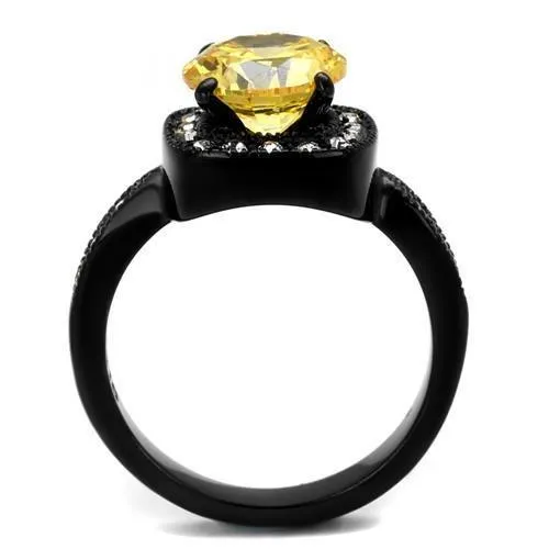 IP Black(Ion Plating) Stainless Steel Ring with AAA Grade CZ in Topaz for Women Style TK2208