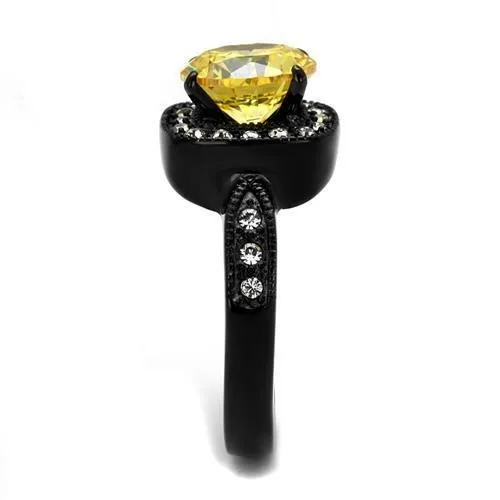 IP Black(Ion Plating) Stainless Steel Ring with AAA Grade CZ in Topaz for Women Style TK2208