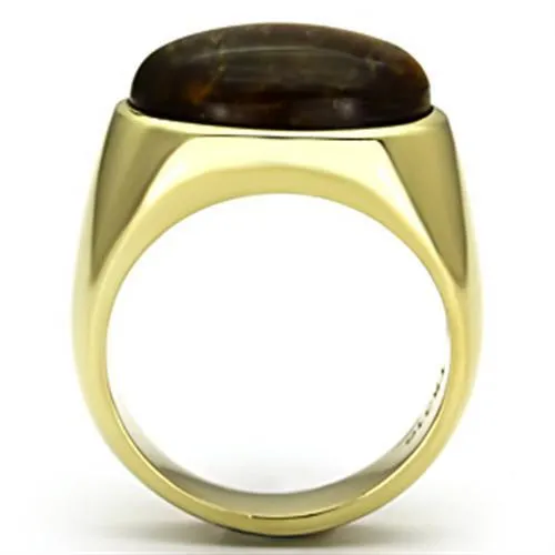 IP Gold(Ion Plating) Stainless Steel Ring with Synthetic Tiger Eye in Topaz for Women Style TK718