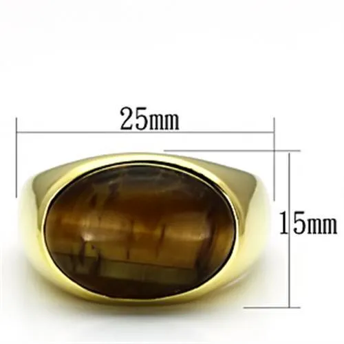 IP Gold(Ion Plating) Stainless Steel Ring with Synthetic Tiger Eye in Topaz for Women Style TK718