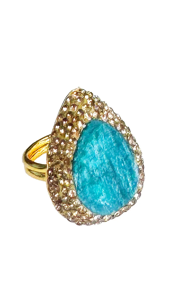 Jeweled Raw Emerald and Champagne Crystal Teardrop Cocktail Ring