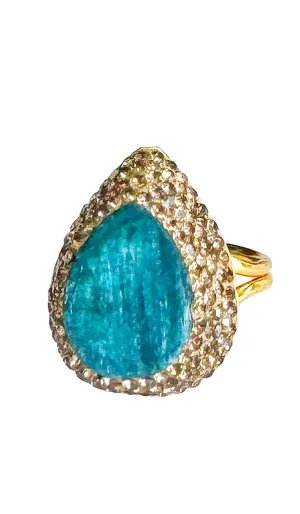 Jeweled Raw Emerald and Champagne Crystal Teardrop Cocktail Ring