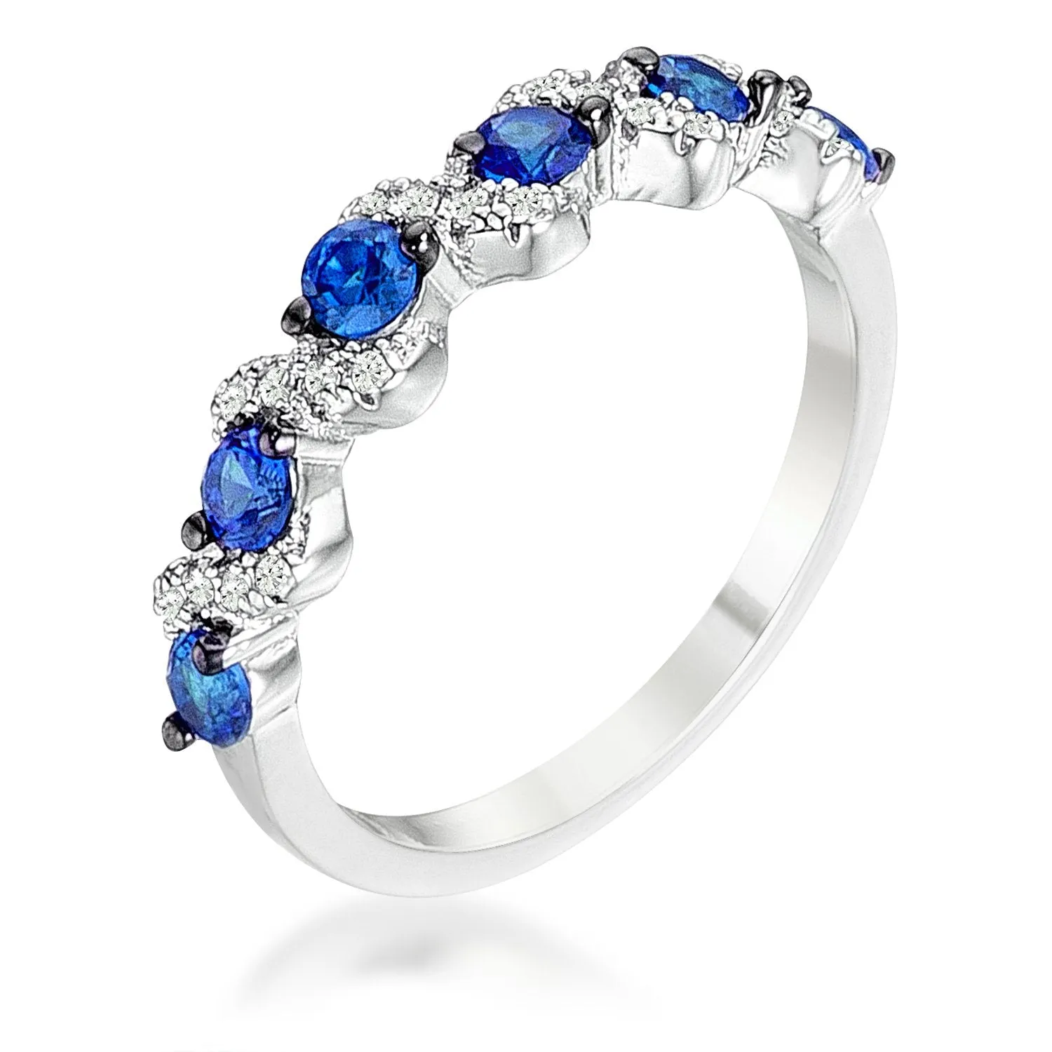 Kerra S Shape Sapphire & Clear CZ Half Eternity Ring | 0.8ct