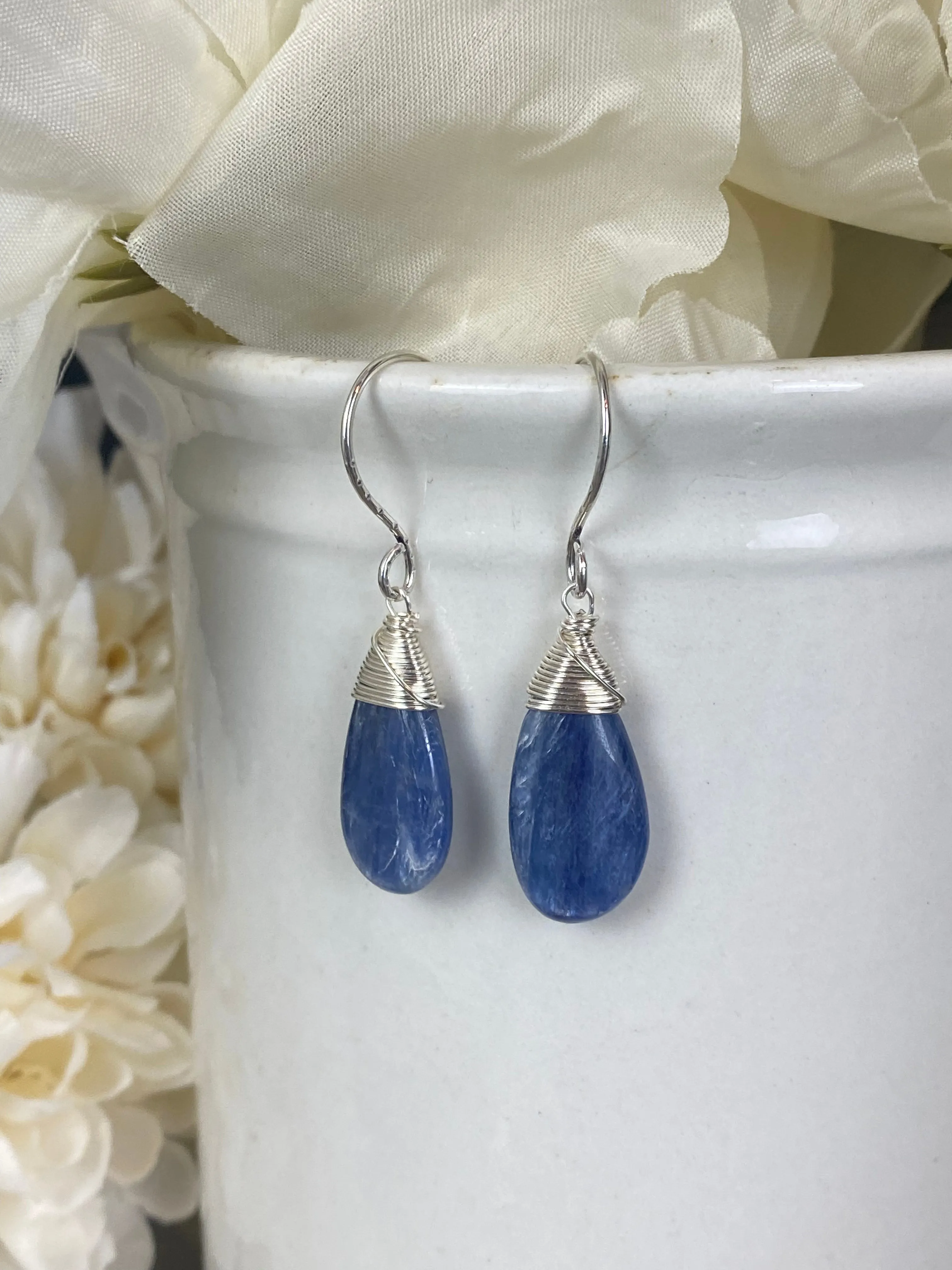 Kyanite gemstone drops, sterling silver metal, earrings, jewelry