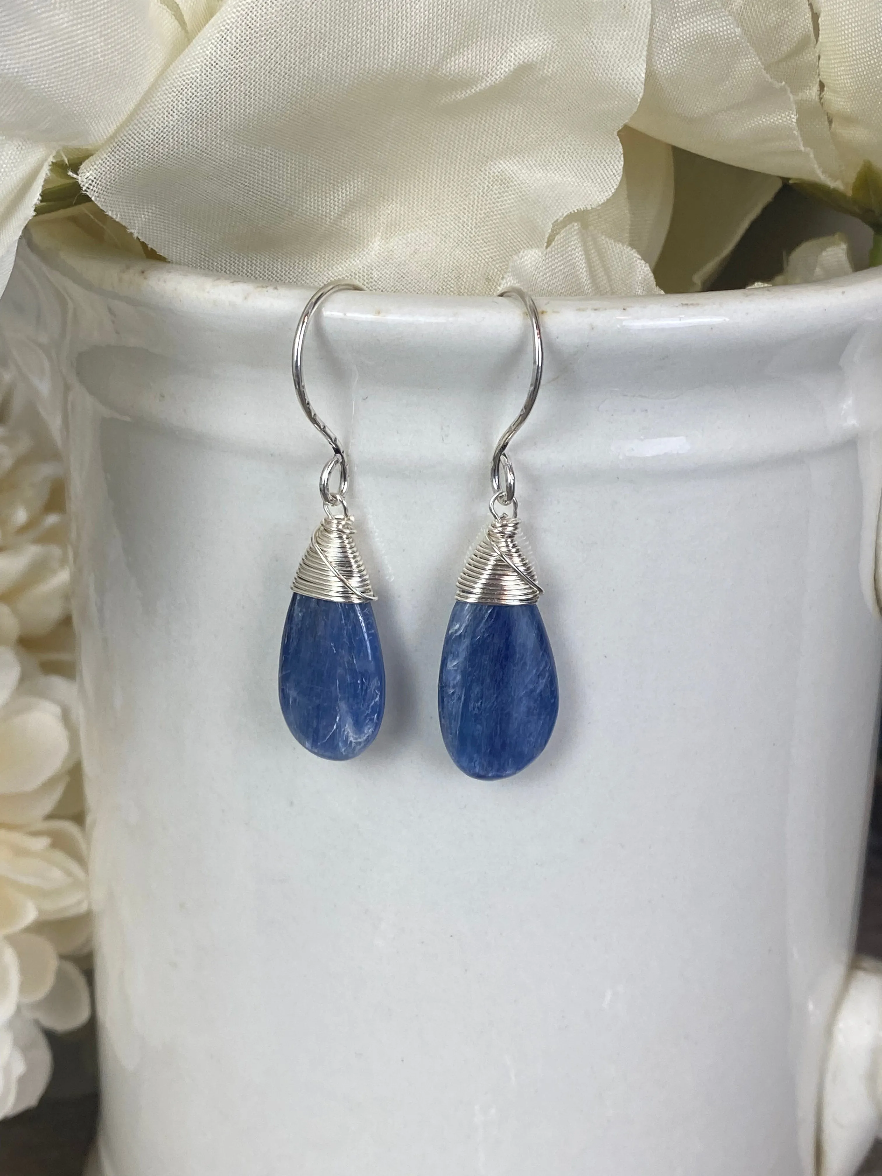 Kyanite gemstone drops, sterling silver metal, earrings, jewelry