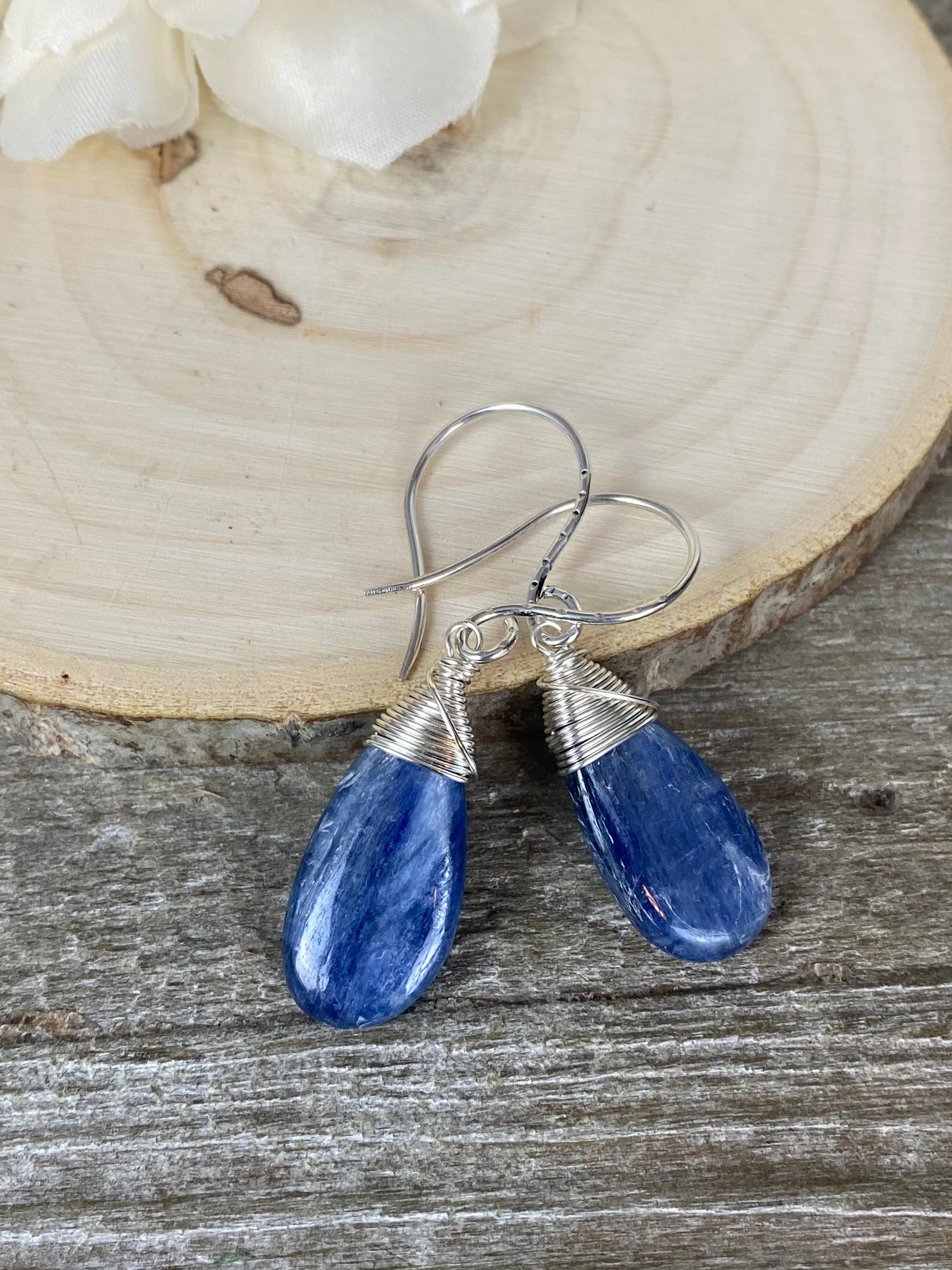 Kyanite gemstone drops, sterling silver metal, earrings, jewelry