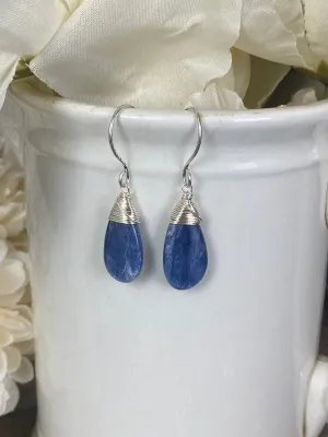 Kyanite gemstone drops, sterling silver metal, earrings, jewelry