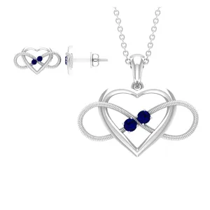 Lab Grown Blue Sapphire Infinity Heart Jewelry Set