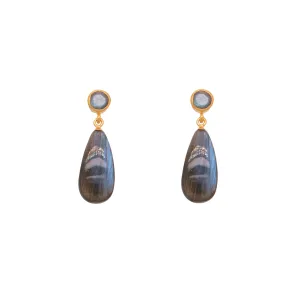 Labradorite Stud Drop Polished Earrings Fair Trade 24K Gold Vermeil