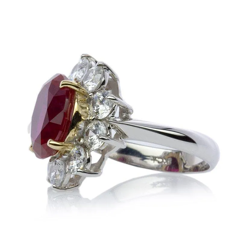 Lisa Oval Flower Ruby Cocktail Ring 9K White Gold