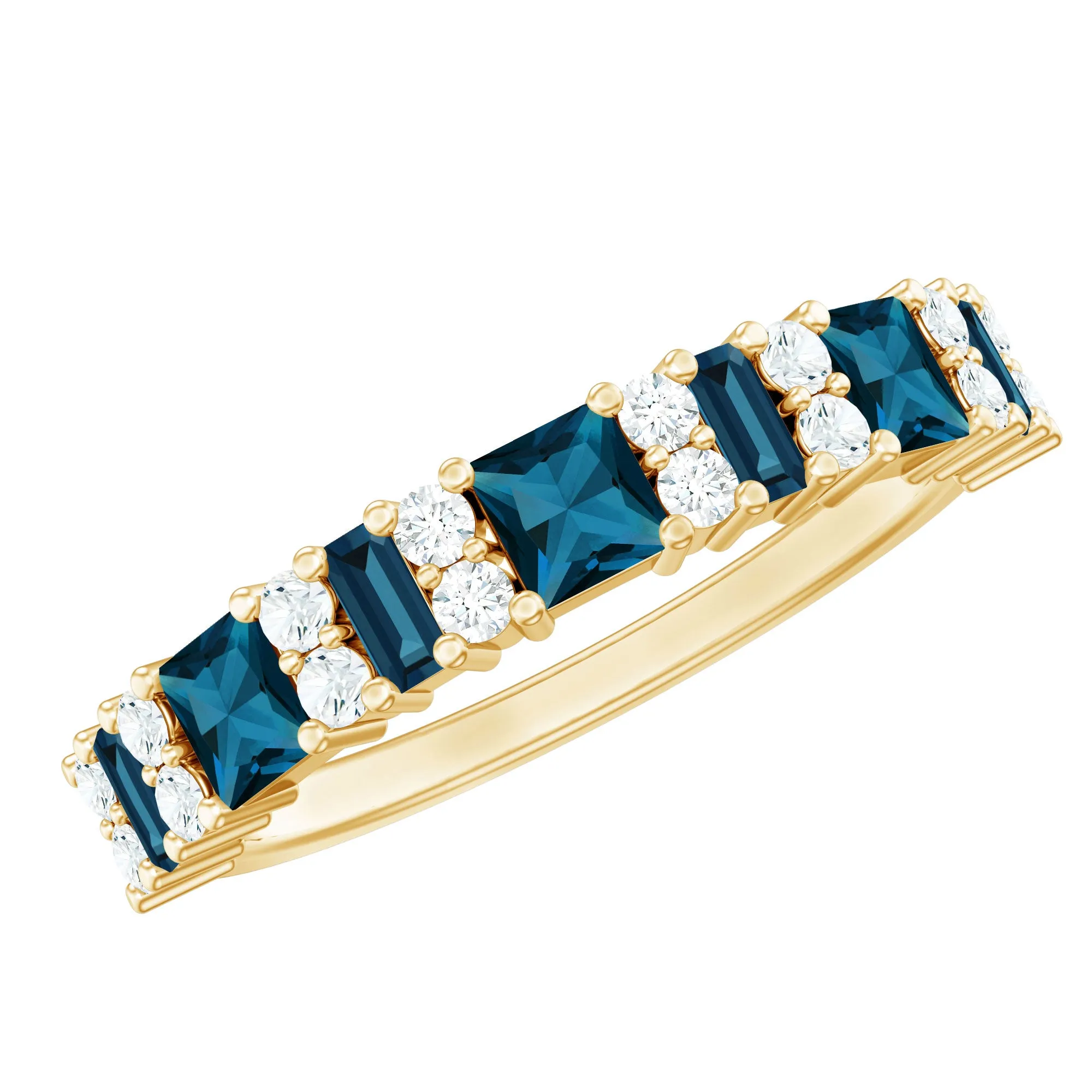 London Blue Topaz and Moissanite Eternity Ring in Prong Setting