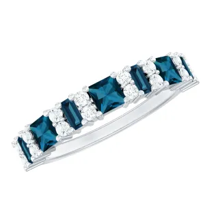 London Blue Topaz and Moissanite Eternity Ring in Prong Setting