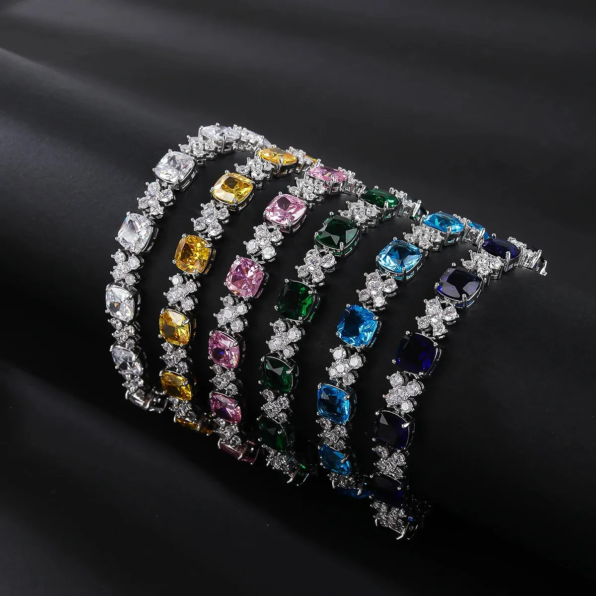 Luxurious Cubic Zircon Red Green Blue Austrian Crystal Flower Bracelets Chains Popular Jewelry for Women Gift CK10166