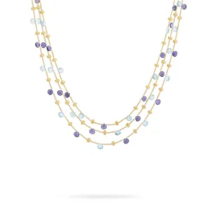 Marco Bicego Paradise Collection 18K Yellow Gold Iolite and Blue Topaz Three Strand Collar Necklace