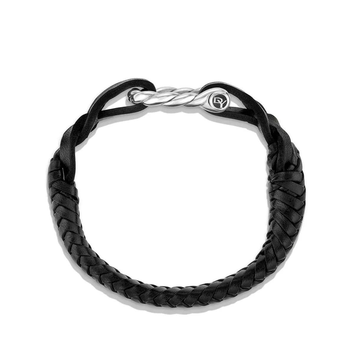 Maritime Leather Woven Shackle Bracelet in Black