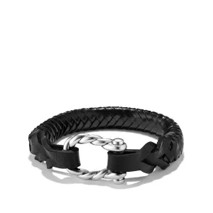 Maritime Leather Woven Shackle Bracelet in Black