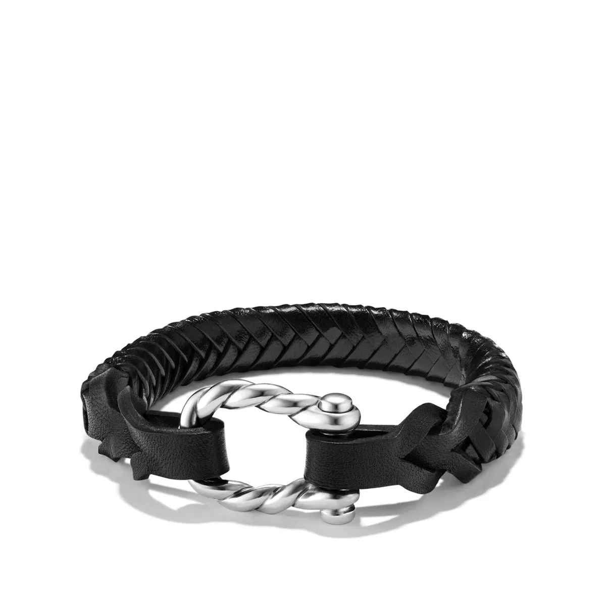 Maritime Leather Woven Shackle Bracelet in Black