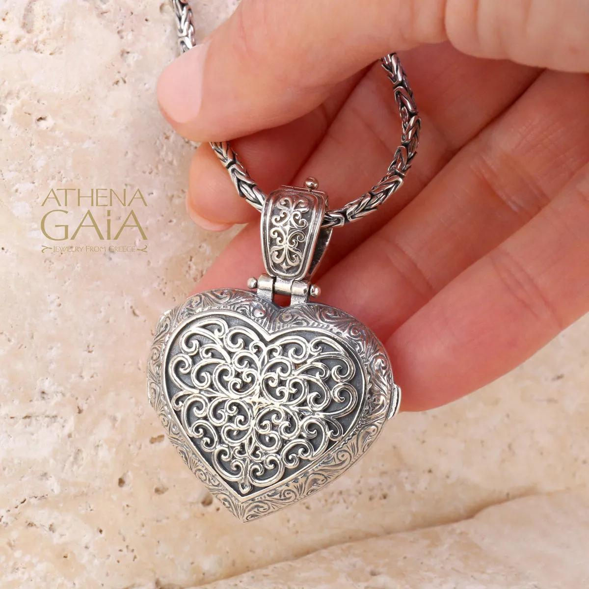 Mediterranean Heart Silver Locket (Large)