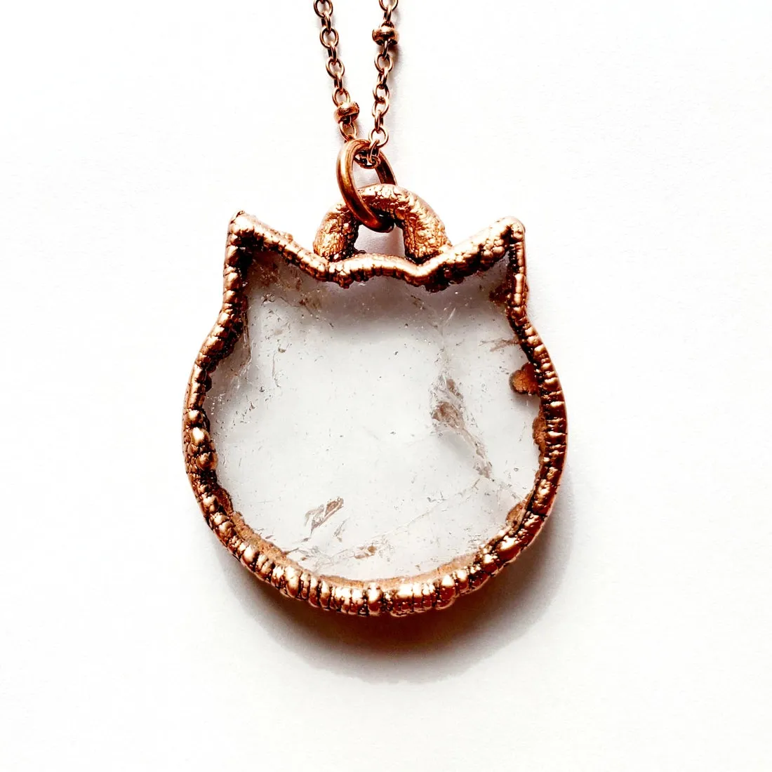 Merging Metals Crystal Cat Necklace - Clear Quartz