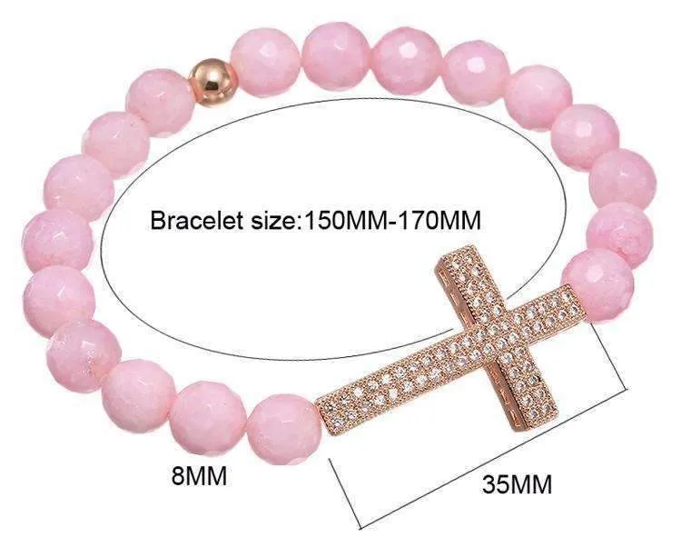 Micro Paved Beaded Cross Bracelet