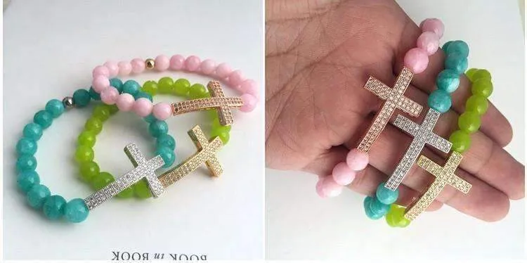 Micro Paved Beaded Cross Bracelet