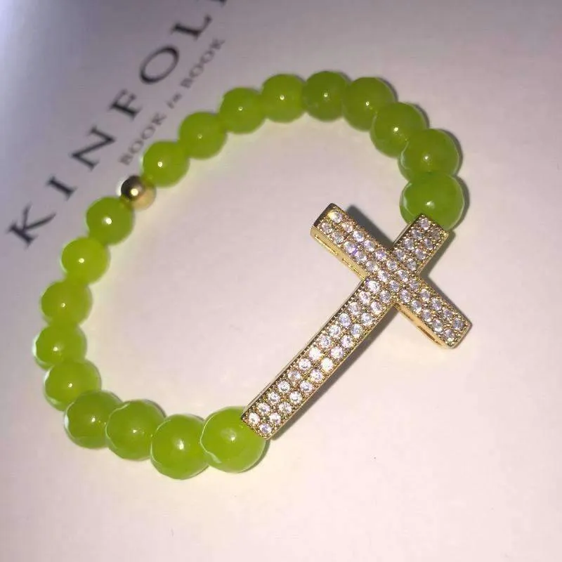 Micro Paved Beaded Cross Bracelet