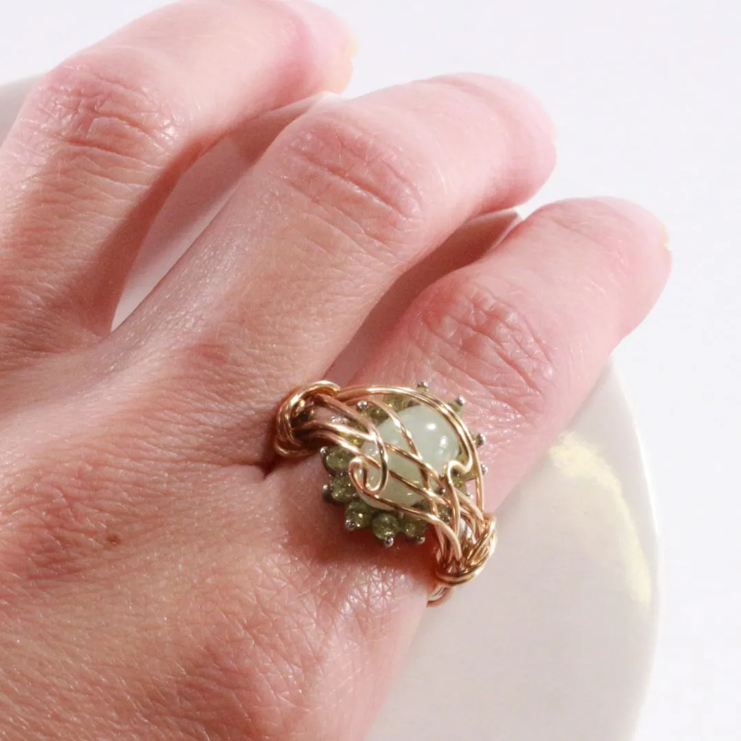 Milky Green Grey Royal looking Beauty  - Vintage Cocktail Ring