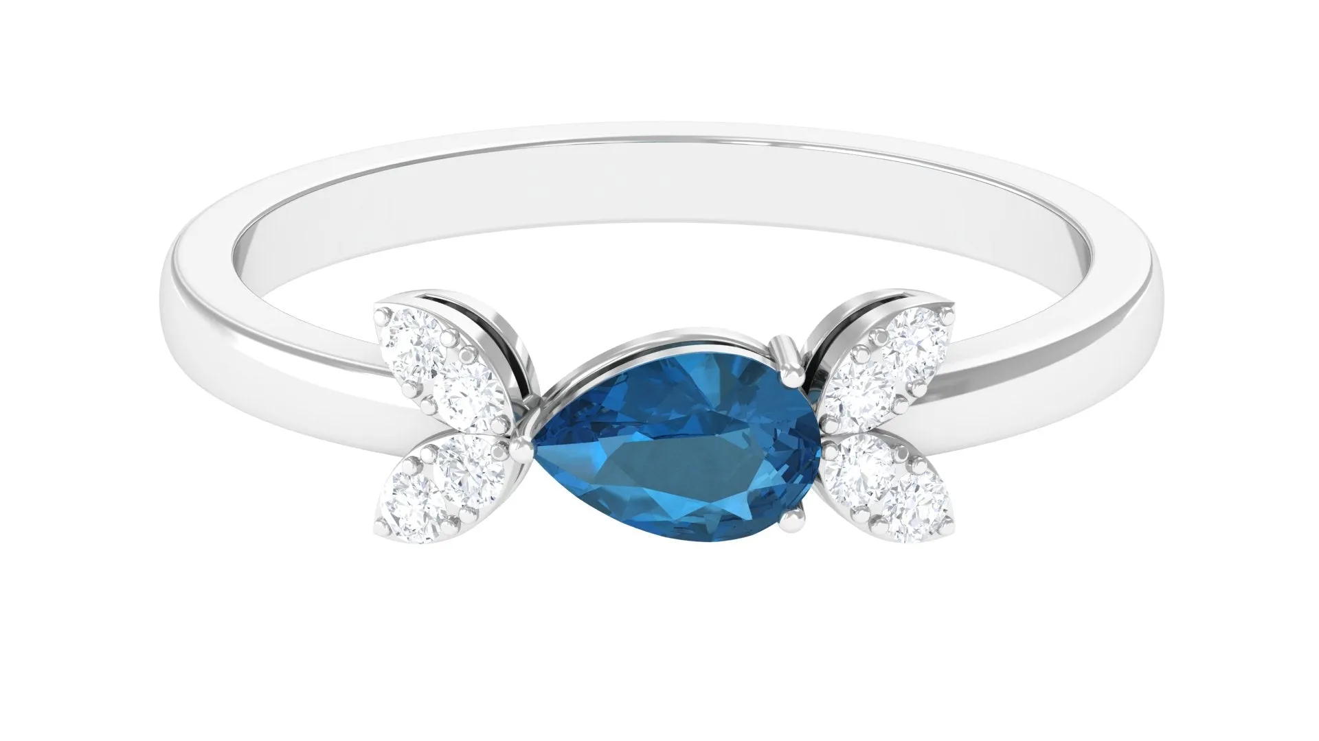 Minimal London Blue Topaz Leaf Promise Ring with Diamond