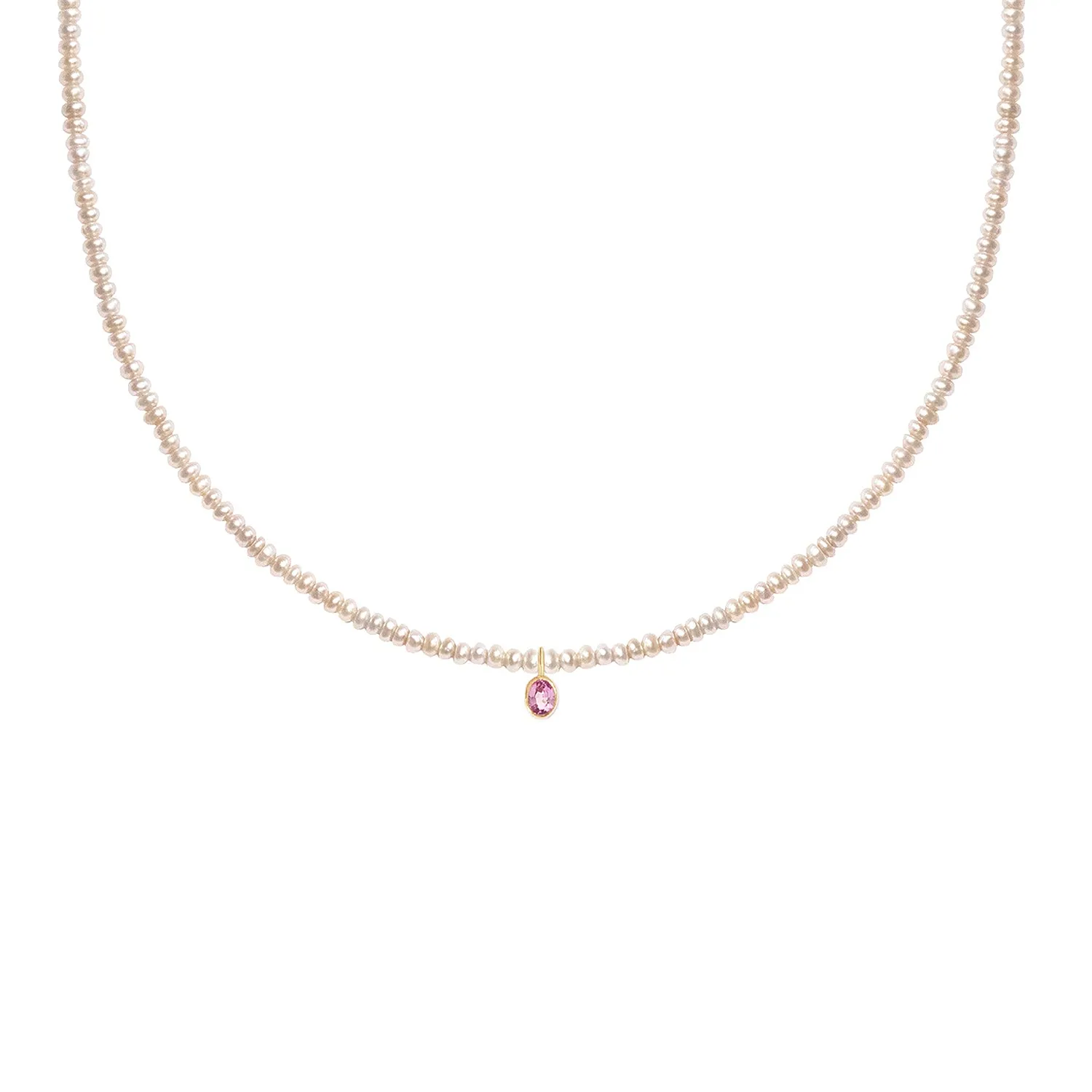 Minori Necklace | 14K Gold, Pearl & Pink Sapphire